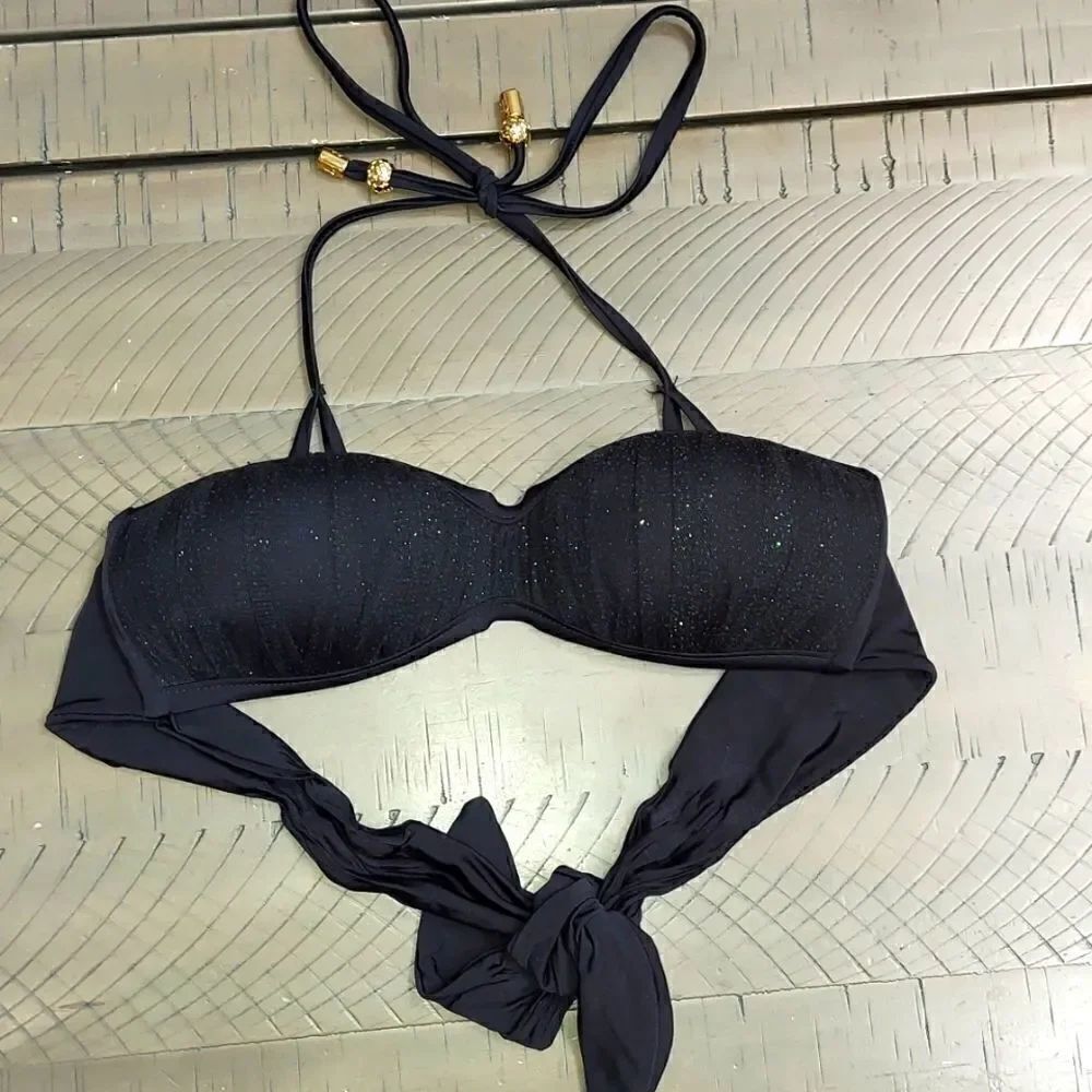 Beach Bunny Black Glitter Bikini Top Size XS